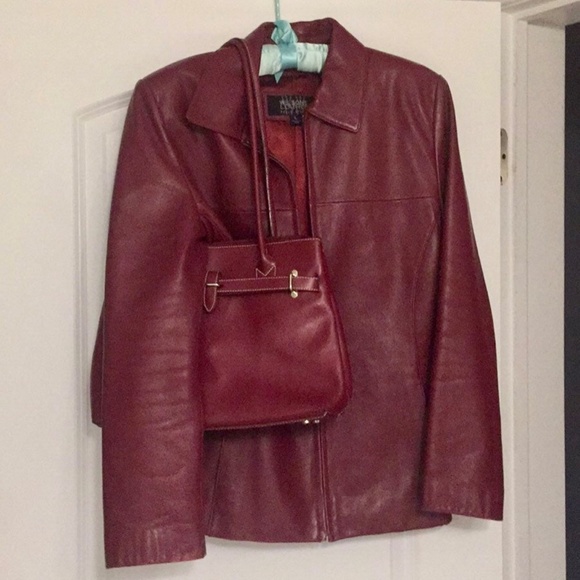 Wilsons Womans Leather Jacket & Focus Paris Leather Purse -Deep Red Set. EUC-GUC - Picture 2 of 12